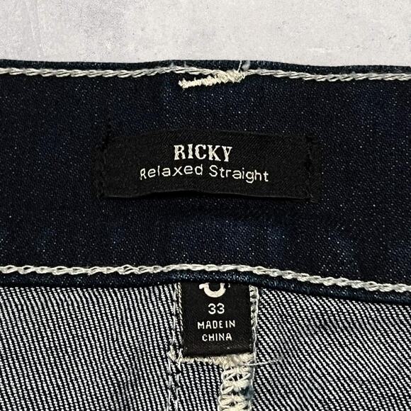★ True Religion (Ricky) Dark Straight-Leg Jeans w/ White Stitching ★ - Picture 6 of 8